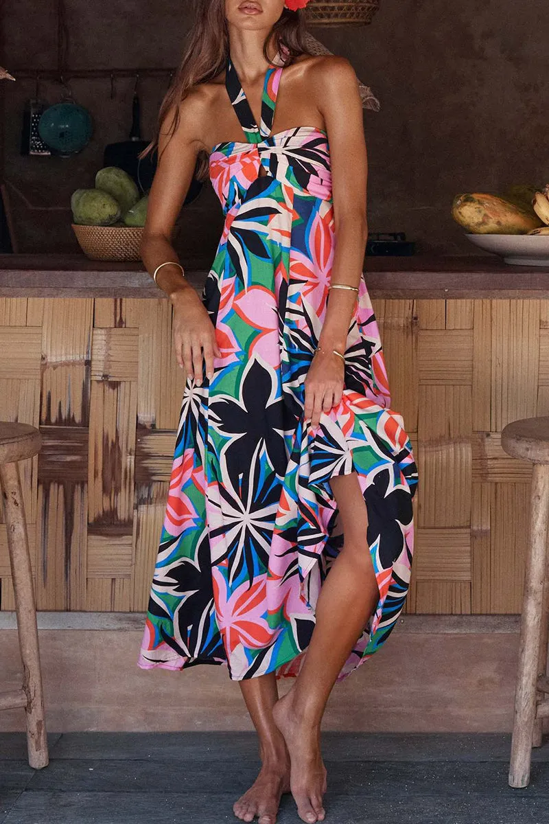 Sexy Bohemian Floral Backless Halter Printed Dresses