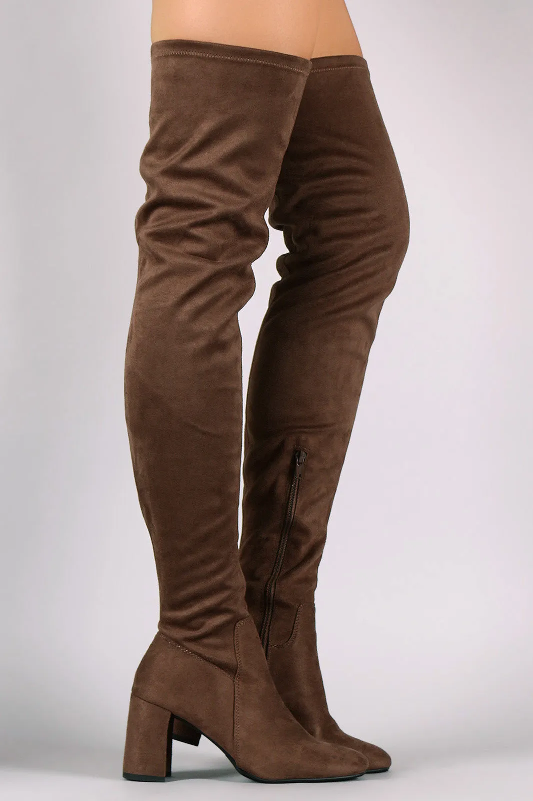 Speed Limit 98 Crescent Block Heel Vegan Suede Over The Knee Boots