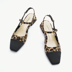 Square-Toe Prints Slingback Flats (Felicia) Leopard