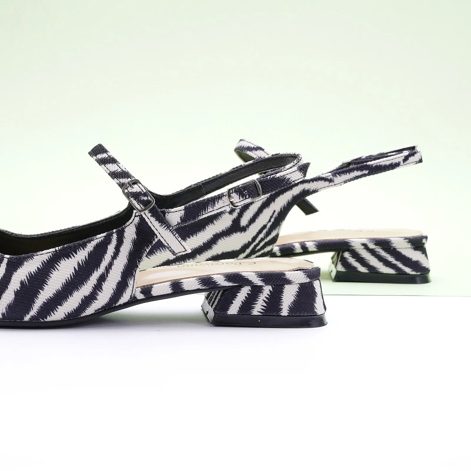 Square-Toe Prints Slingback Flats (Felicia) Zebra