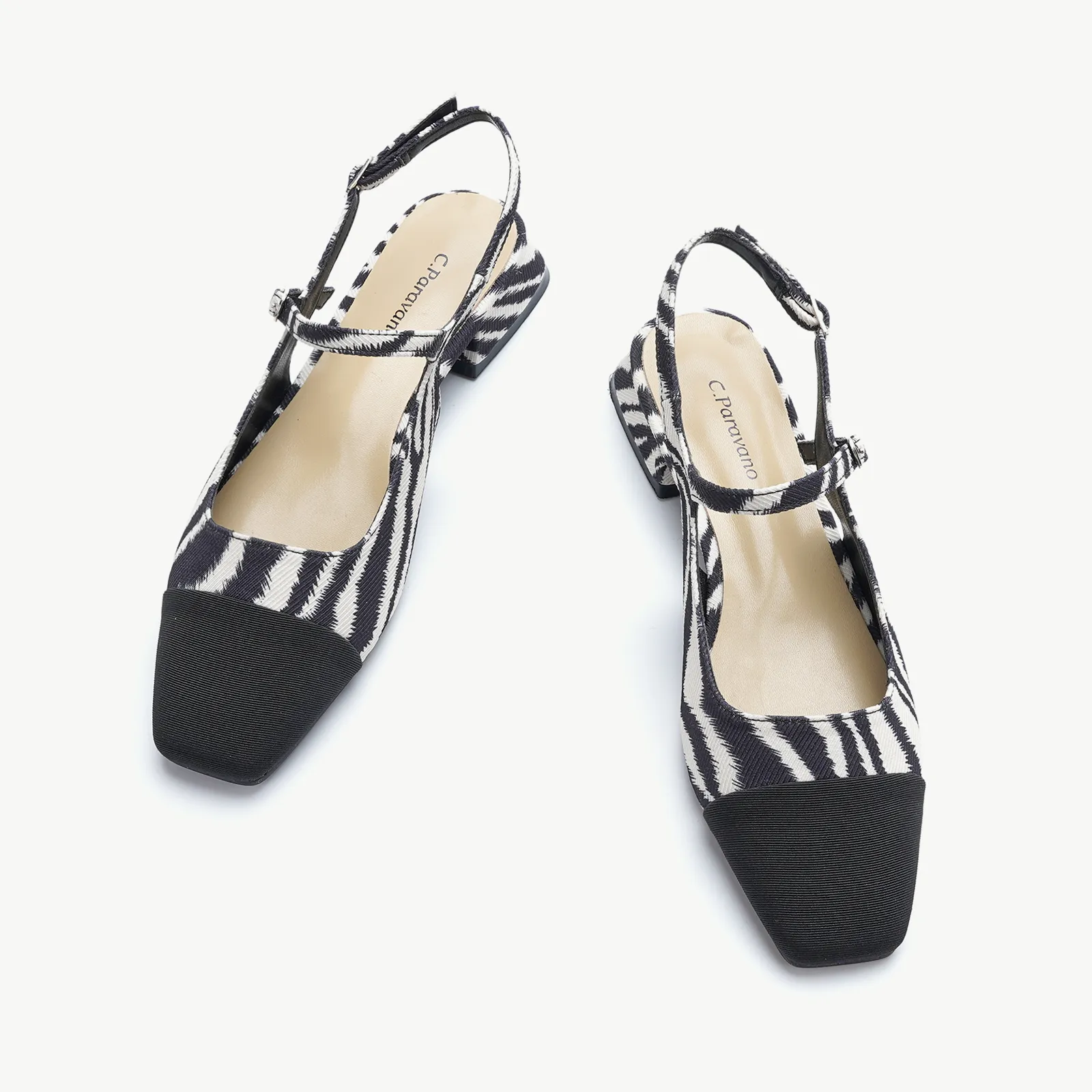 Square-Toe Prints Slingback Flats (Felicia) Zebra