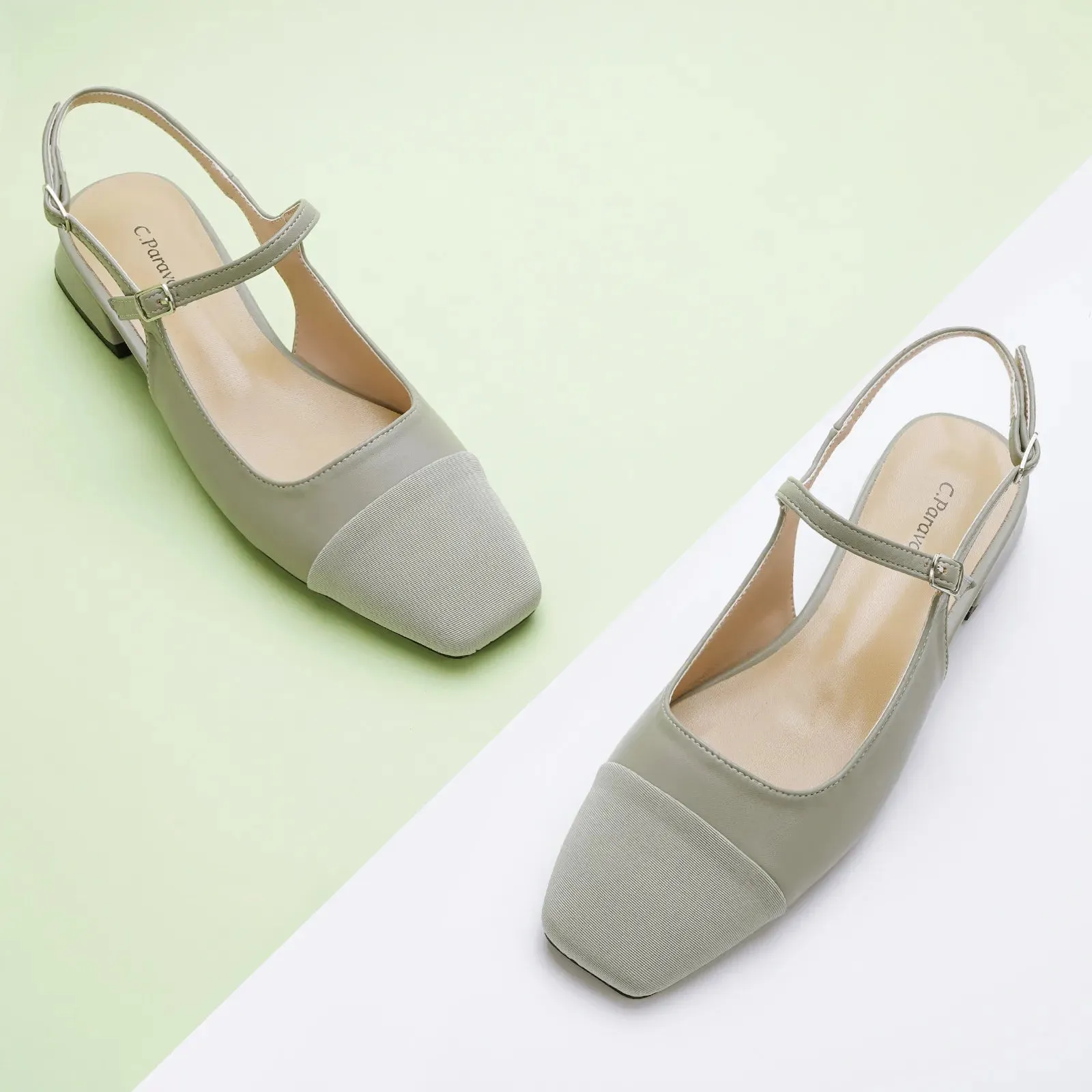 Square-Toe Slingback Flats (Felicia) Bean