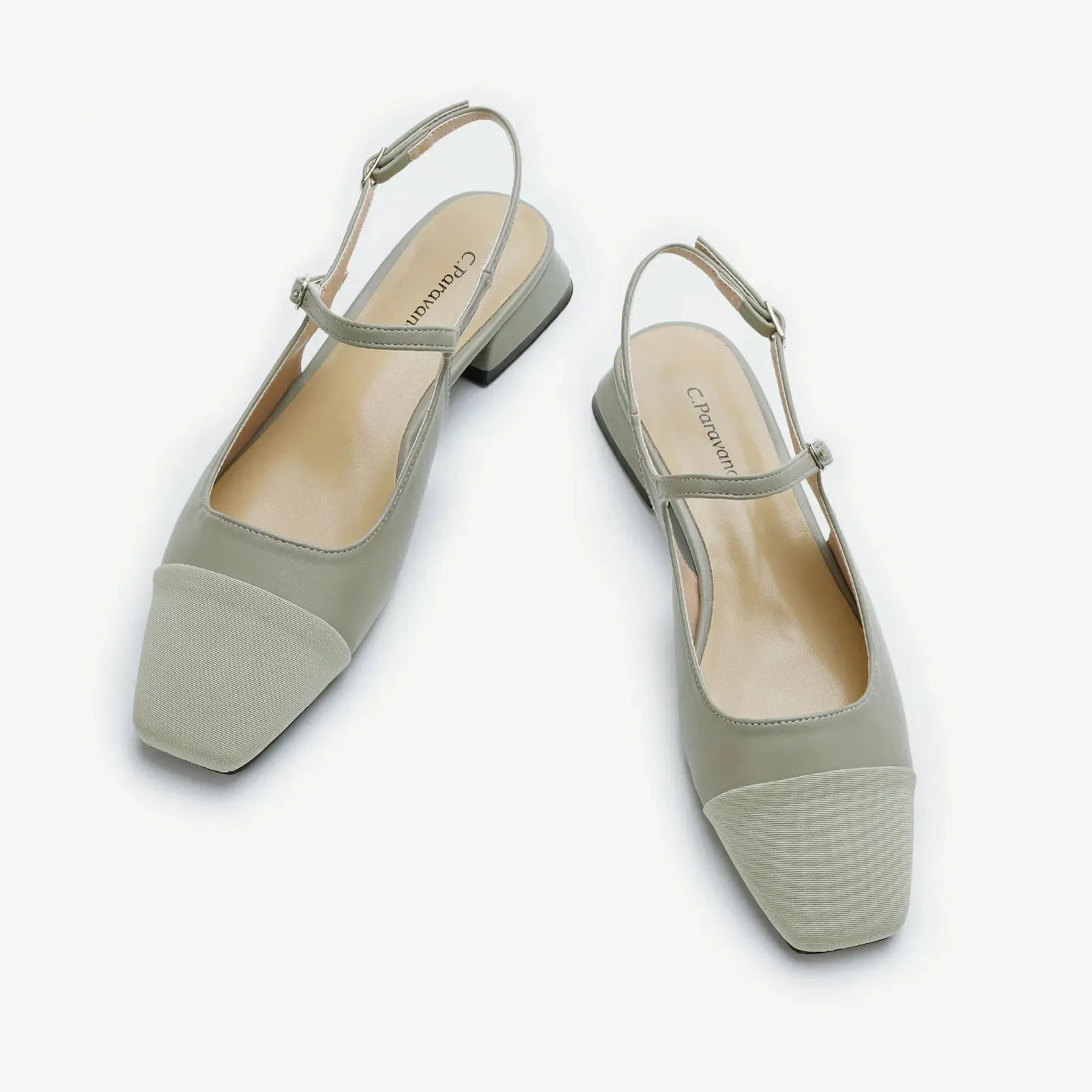 Square-Toe Slingback Flats (Felicia) Bean