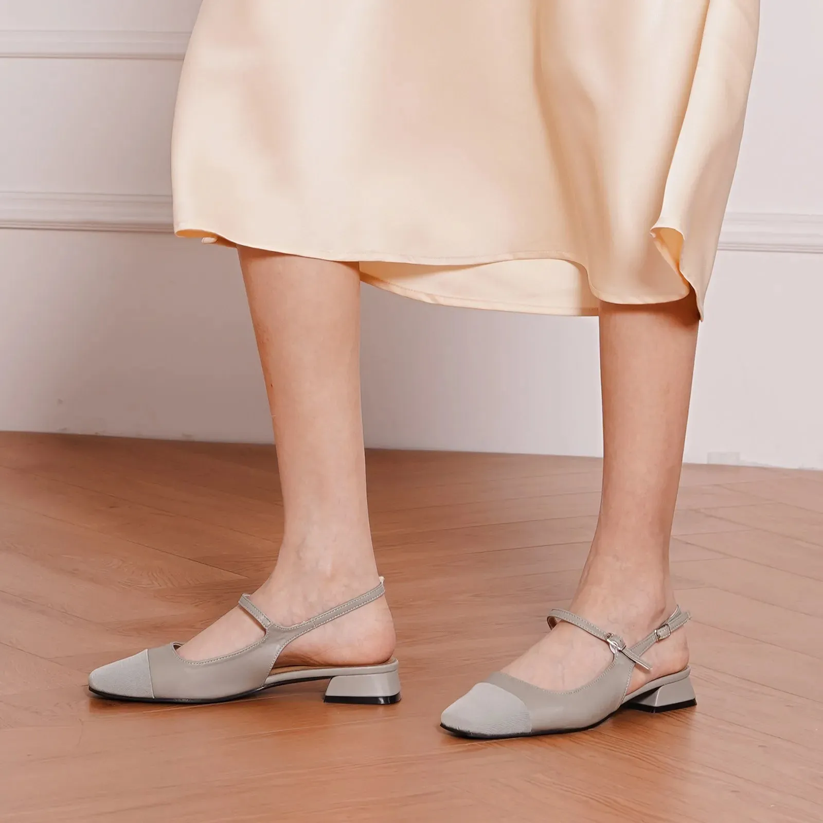 Square-Toe Slingback Flats (Felicia) Bean