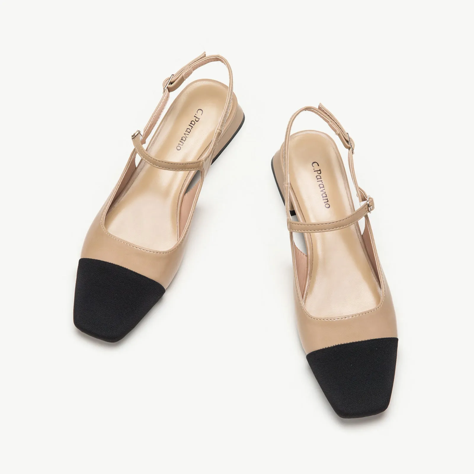 Square-Toe Slingback Flats (Felicia) Beige