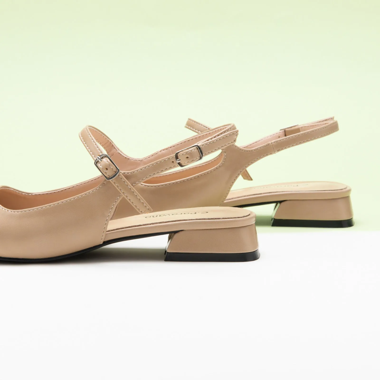 Square-Toe Slingback Flats (Felicia) Beige