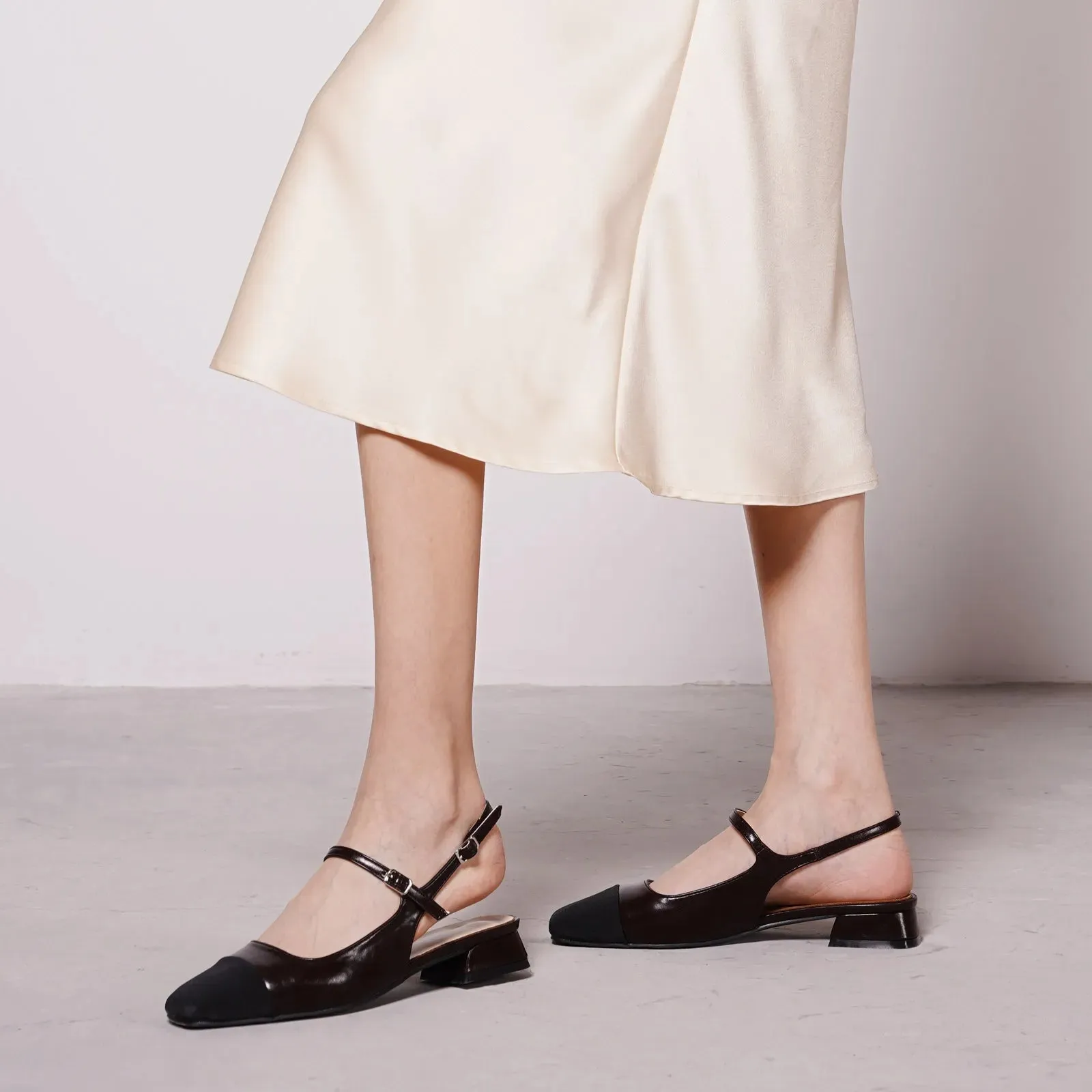 Square-Toe Slingback Flats (Felicia) Black