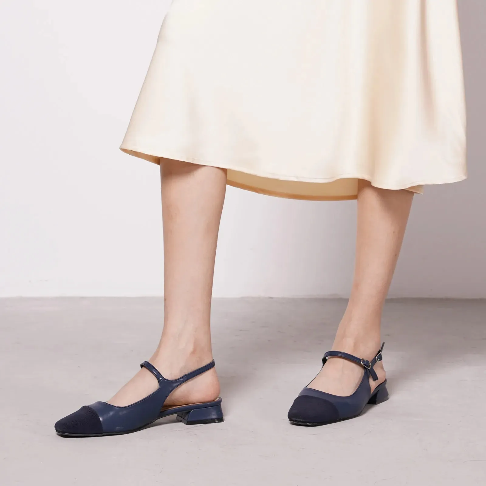 Square-Toe Slingback Flats (Felicia) Navy