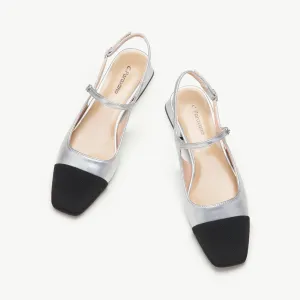 Square-Toe Slingback Flats (Felicia) Silver