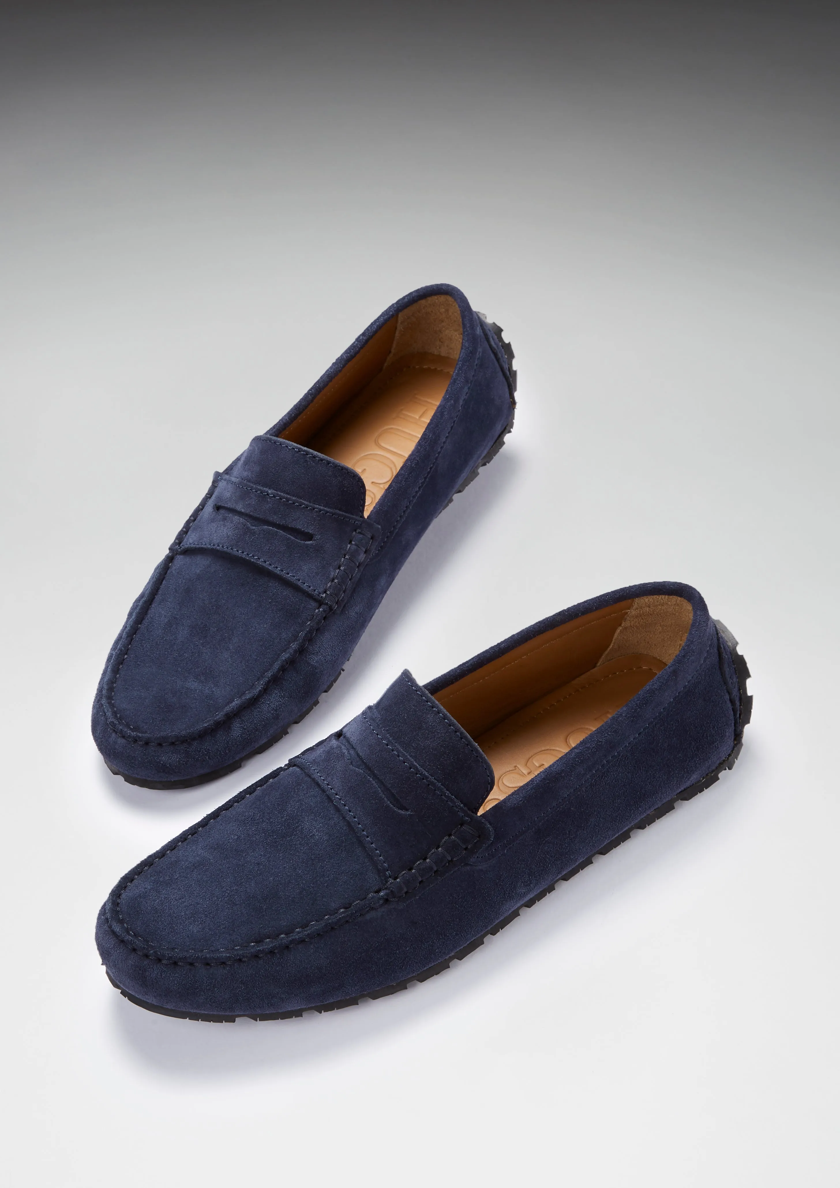 Tyre Sole Penny Driving Loafers, navy blue suede