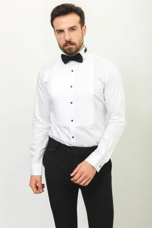 White 100% Cotton  With Wing Collar Slim Fit  Mens Tuxedo Shirt