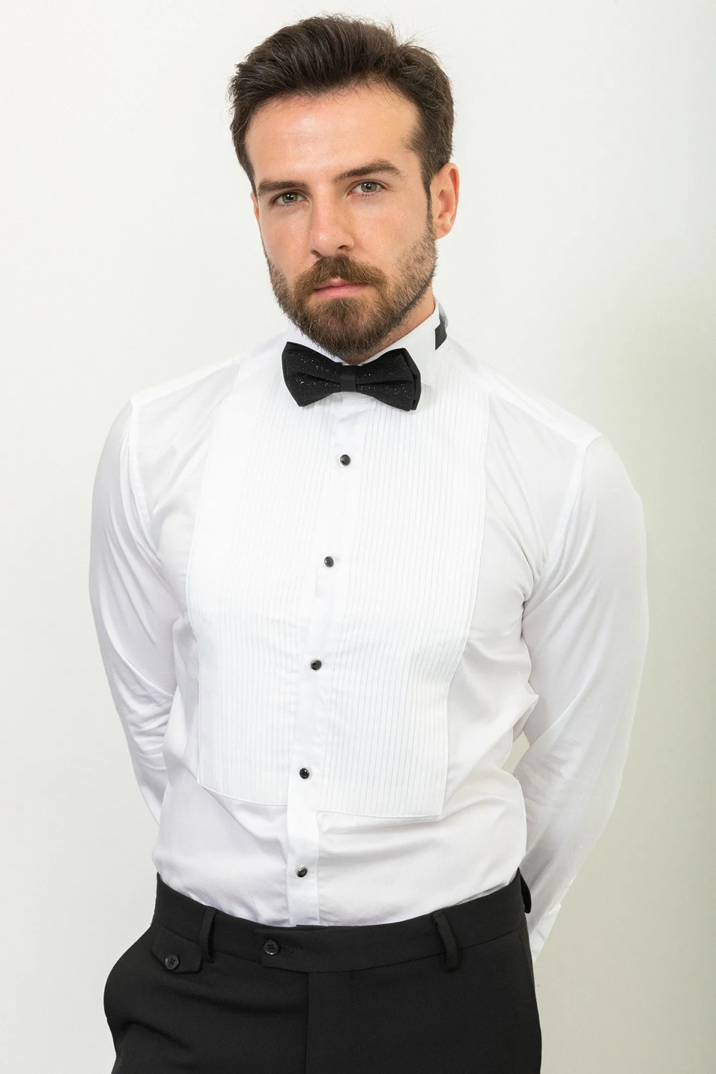 White 100% Cotton  With Wing Collar Slim Fit  Mens Tuxedo Shirt