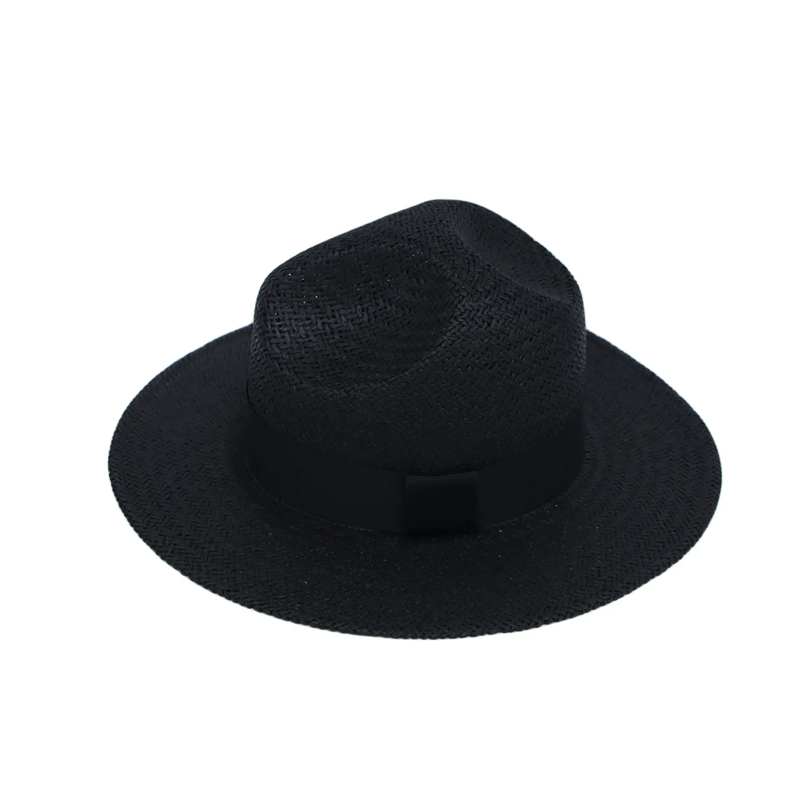 Wide Brim Fedora Panama Sun Hat Straw Black Banded GN61334