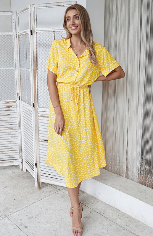 Women's Polka Dot Short Sleeve Shirt Collar Dress