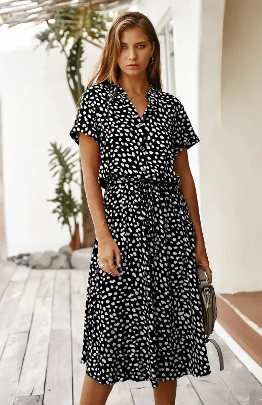 Women's Polka Dot Short Sleeve Shirt Collar Dress