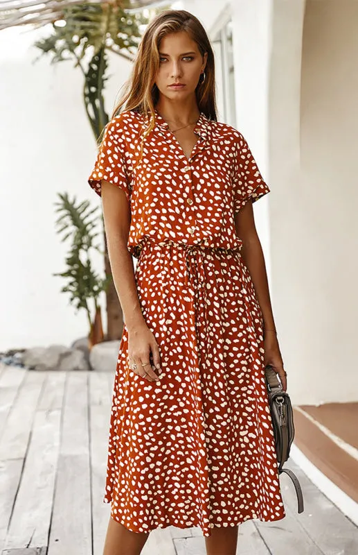 Women's Polka Dot Short Sleeve Shirt Collar Dress