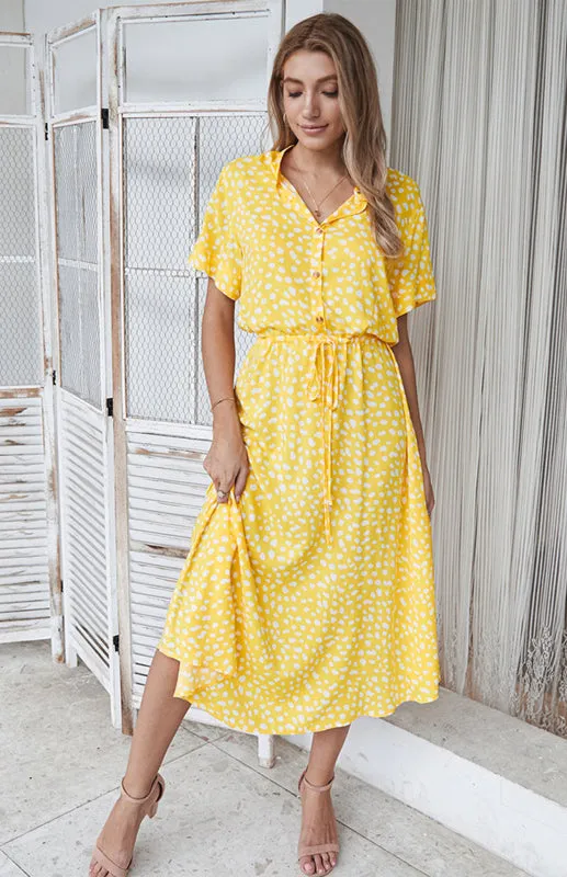 Women's Polka Dot Short Sleeve Shirt Collar Dress