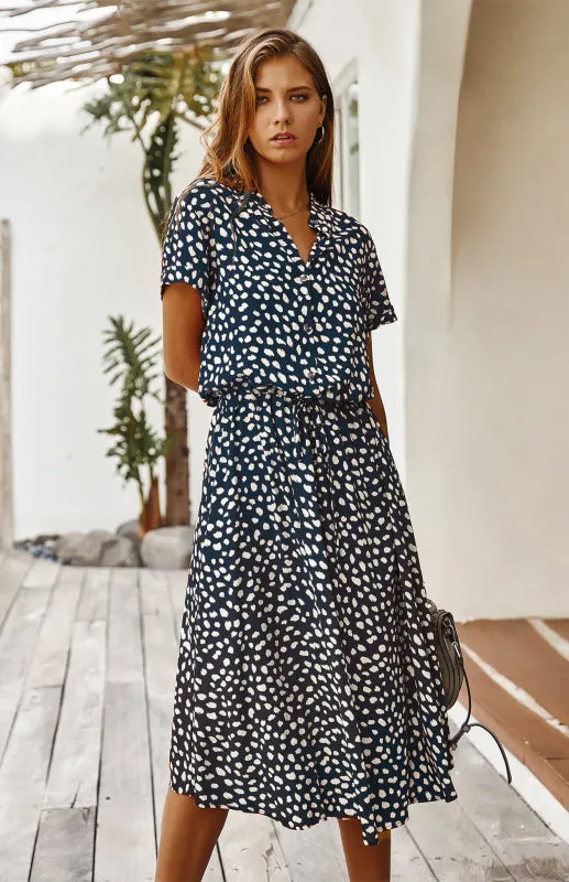 Women's Polka Dot Short Sleeve Shirt Collar Dress