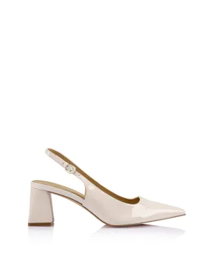 Yarra Pointed Toe Slingbacks - Chalk Patent Leather